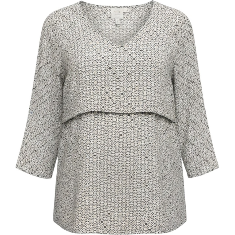 HD in Paris Anthropologie Silk Geometric Popover Blouse Navy Ivory KT4853A Small